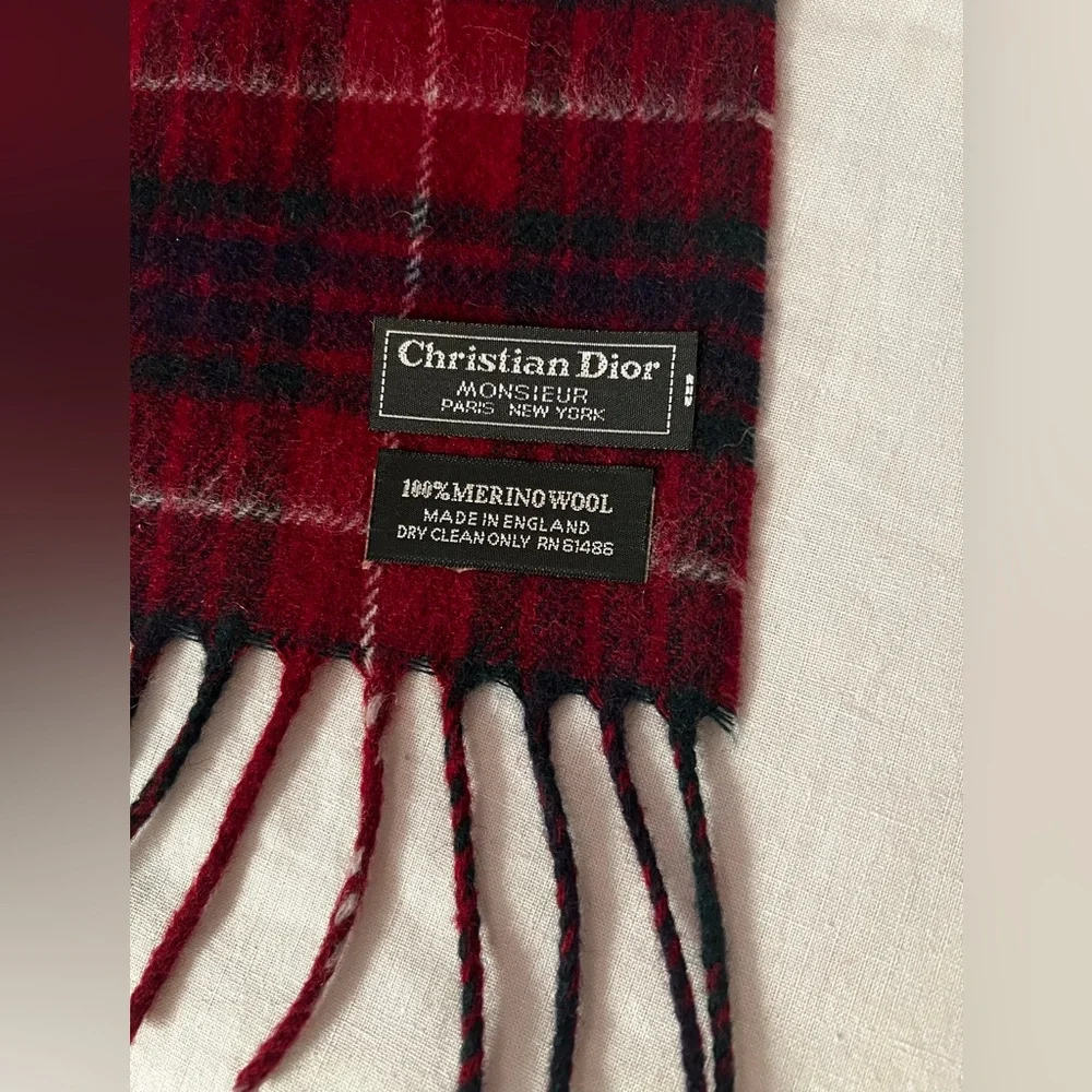 Dior Red and Black Checkered Scarf and box